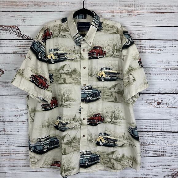 Mens North River Short Sleeve Button Up Cotton Classic Pickup Trucks Shirt  XXL - Picture 1 of 6